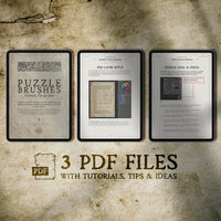 3 ipads displaying instruction on how to used the arcane cipher pdf for creating puzzles for dungeons and dragons