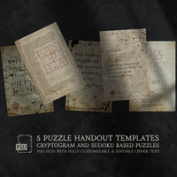 Image that shows the 5 old paper templates that can be used to create puzzles for ttrpg campaigns