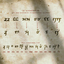 Promotional image showing the ligatures supplied in the arcane cipher font, they are written with a muted brown in on an ancient looking piece of paper
