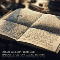 Promotional image for arcane cipher showing an old magical book on a sun-kissed desk, covered in archaic marking