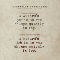 Old pale paper background with text illustrating the alternative characters of the Merchant Ledger font in red