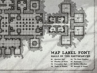 Detail of a dungeon map with the labelling created using the Adderbite font