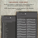 A preview of the brushes contains in the  rpg trade and building type icon set