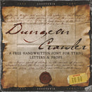 Vintage-style font advertisement with 'Dungeon Crawler' text on an aged paper background.