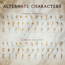 the alternate characters of the elder tongue font written on old paper