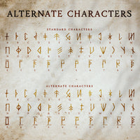 the alternate characters of the elder tongue font written on old paper