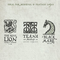 A series of three fictional logos, used as a promotional image to showcase the use of the Fabled Hand font