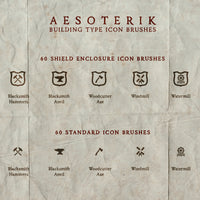 A promotional images showing the open and enclosed icon types in Aesoterik's rpg building icon brush set