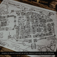 An example of a fantasy town map printed on paper