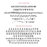 All the characters of the Folklore font set in black on a white paper background