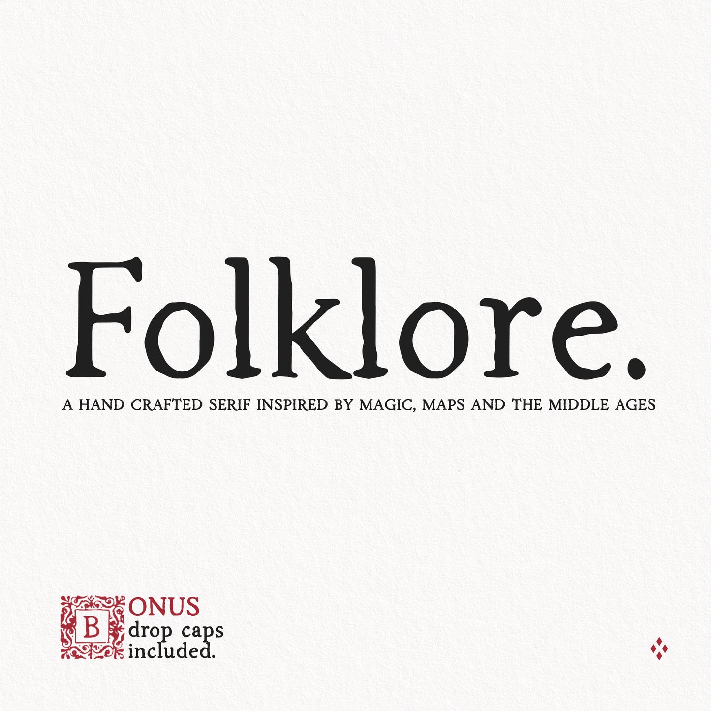 Folklore font main promotional image with the name set in black against a light paper textured background