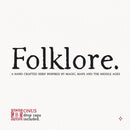 Folklore font main promotional image with the name set in black against a light paper textured background