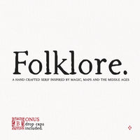 Folklore font main promotional image with the name set in black against a light paper textured background