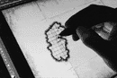 black and white animated gif showing an person quickly creating a dungeon map with the dungeon carver Photoshop kit