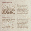 paragraphs of example text written in the  garbled hand font, dark brown ink on a sepia colours page