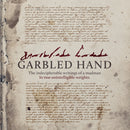 Cover image of the 'Garbled Hand' font, showing a page with cursive, old-fashioned text that is difficult to read, indicating the font's gothic and dark fantasy inspired design.