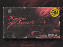 Promotional image of an old VHS tape titled 'Keepers of Secrets' with red text on a dark background
