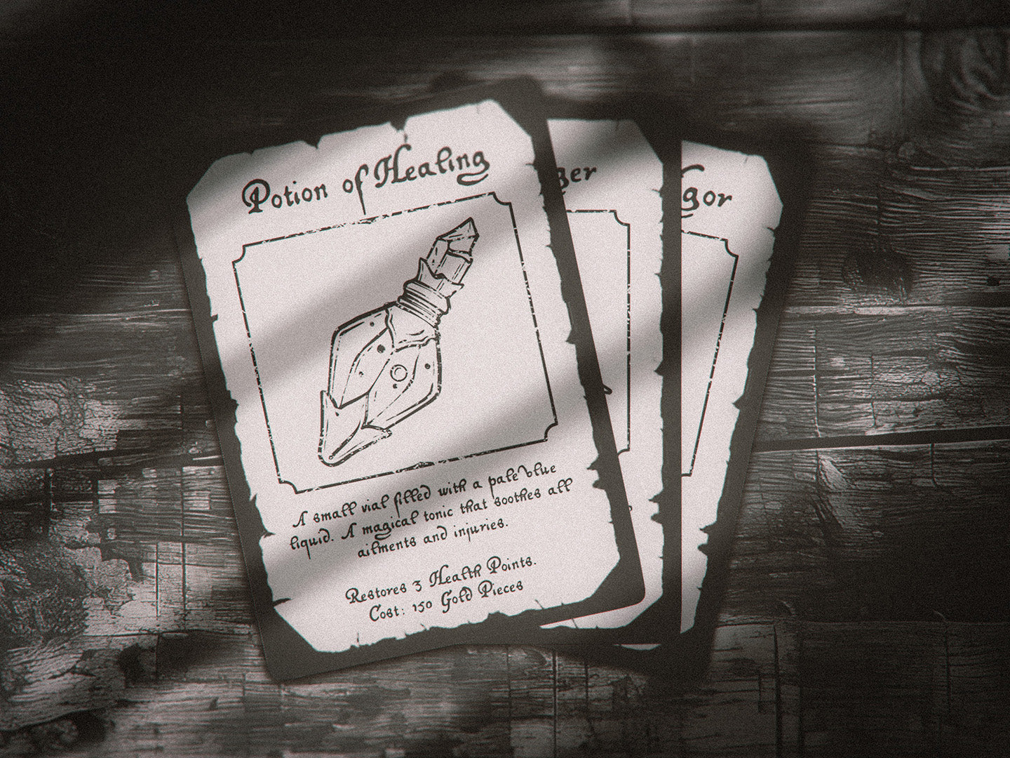 Potion of Healing ttrpg game card on a wooden surface