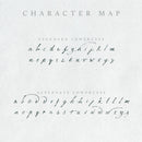 The lowercase characters and alternates of the Mythshire handwritten font displayed in a charcoal colour on a white paper background