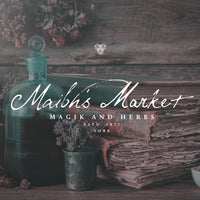 Image of an old bookshelf with the words Maibh's Market written in white. It is a fictional advert to showcase the mythshire font. 