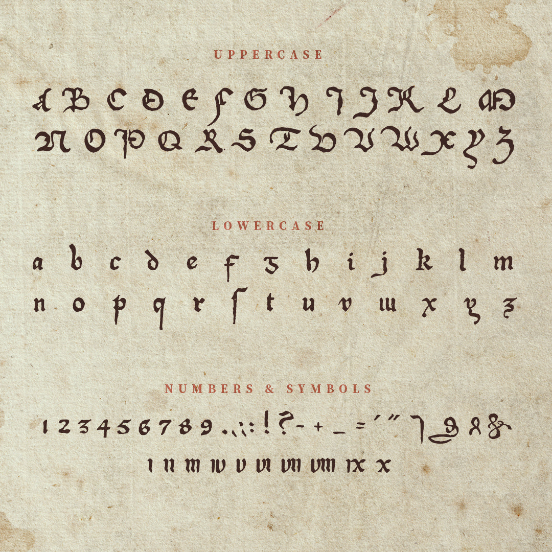  contained in the medi aevi medieval font displayed on an old paper texture