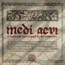 Promotional cover image for Aesoterik's Medi Aevi font, a medieval gothic handwritten font on an old paper background