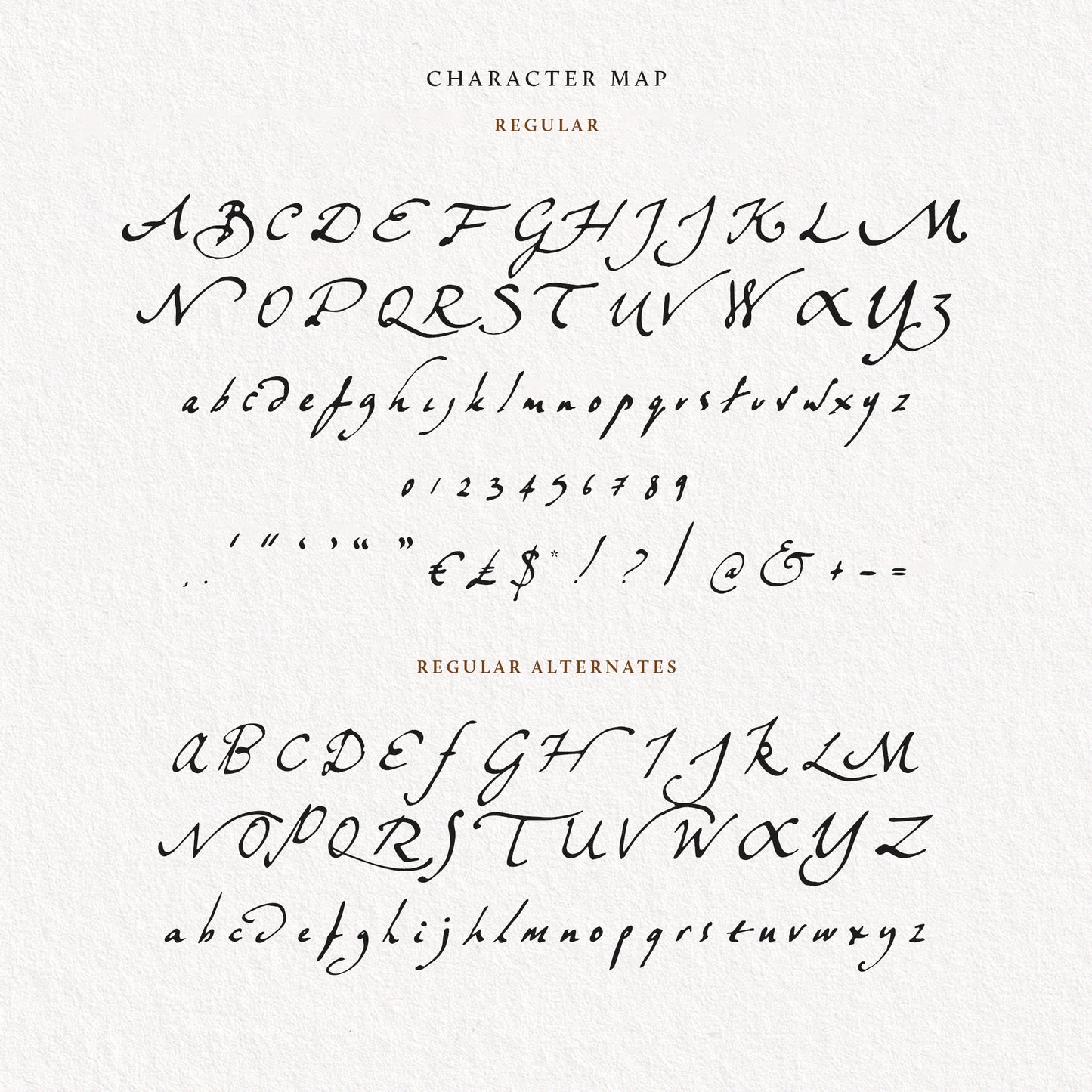 All characters of the Bliaunt script font on a paper background