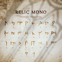 All the characters of the arcane looking Relic mono font are written on an ancient piece of paper