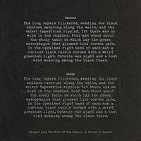 Blocks of light ivory text illustrating the  Regular and Rough weights of the Merchant Ledger font.