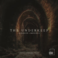 Album cover for 'The Underkeep' featuring a dark, atmospheric image of a dungeon corridor with arches and stone walls.