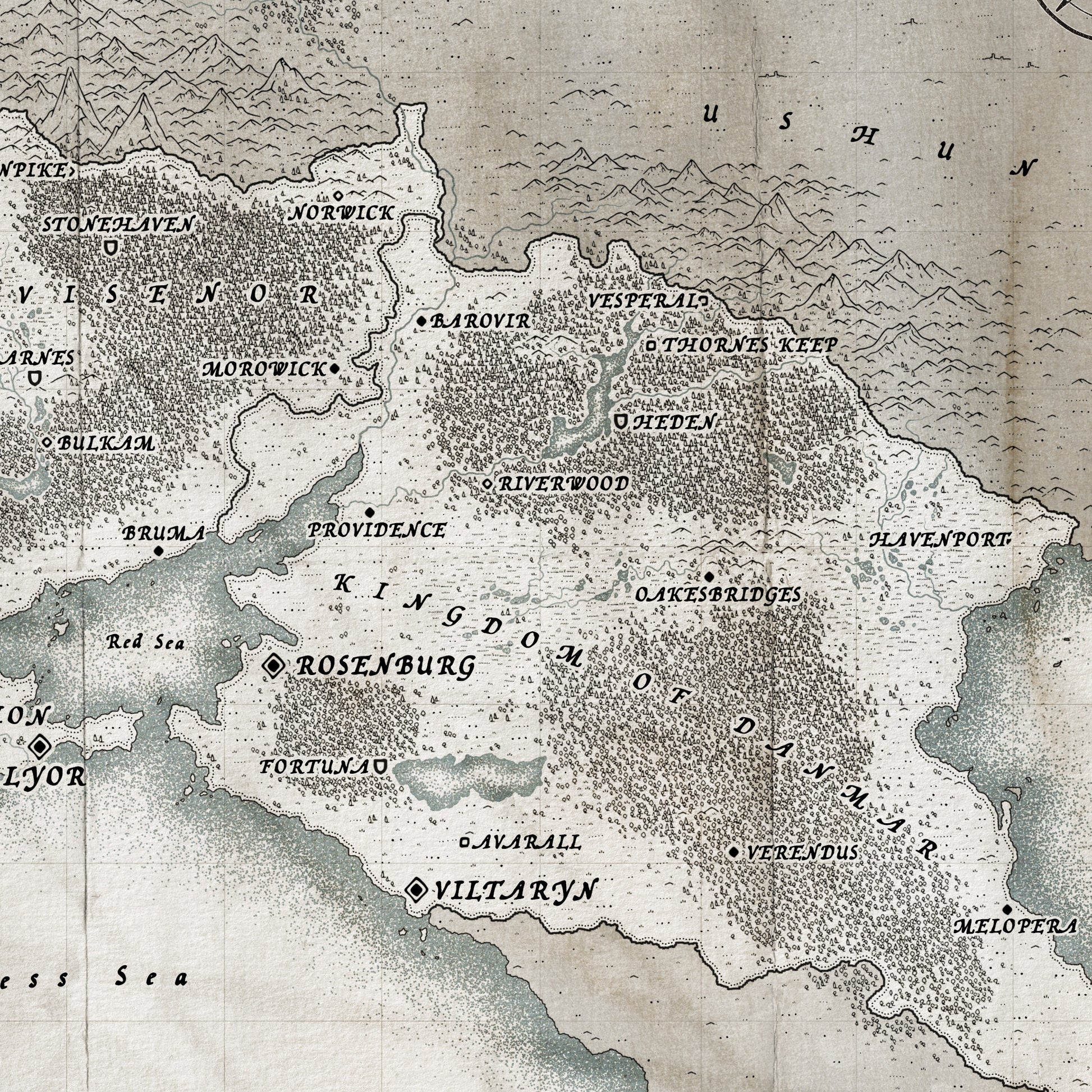 old looking map with place names set in the wayfinder GM font 