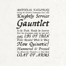 A series of words displaying the medieval-inspired Wayfinder font. Written at various sizes with black ink on ivory paper.