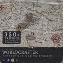 Fantasy map making toolkit with 'Worldcrafter' branding and map design.