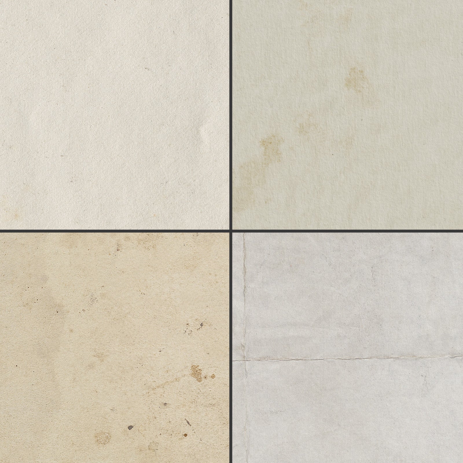 An image divided in quarters, each showcasing a free aged paper texture