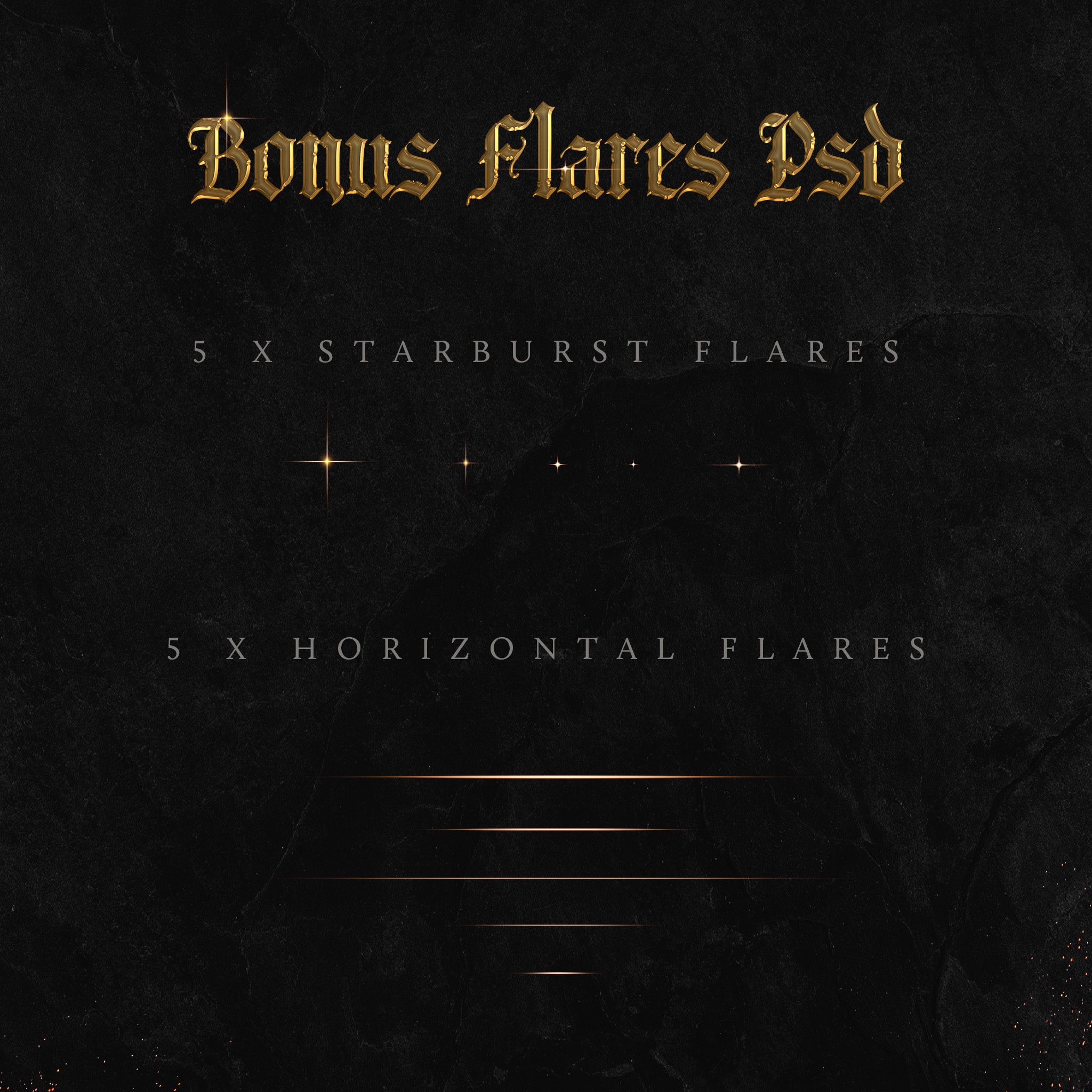 dark image with 10 examples of decorative, glistening light flares