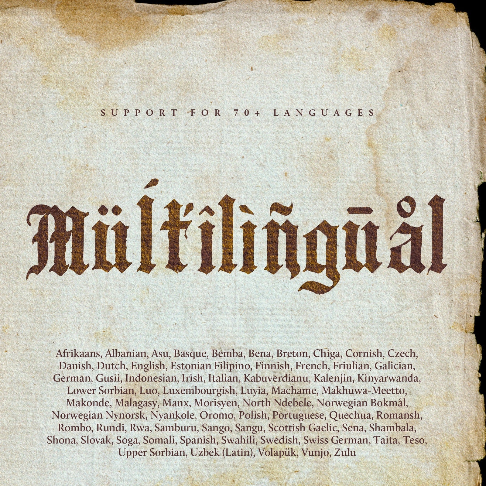 Gothic blackletter font with multilingual support