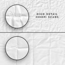 Circles overlays on white paper textures  showing a magnified portion and emphasising the resolution of the texture