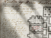 Detailed fantasy map and handwritten fantasy font illustrating an old tomb