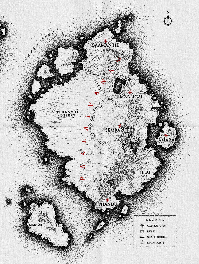 Image of a fantasy map island drawn on white textured paper, using Aesoterik's Worldcrafter fantasy map brush pack