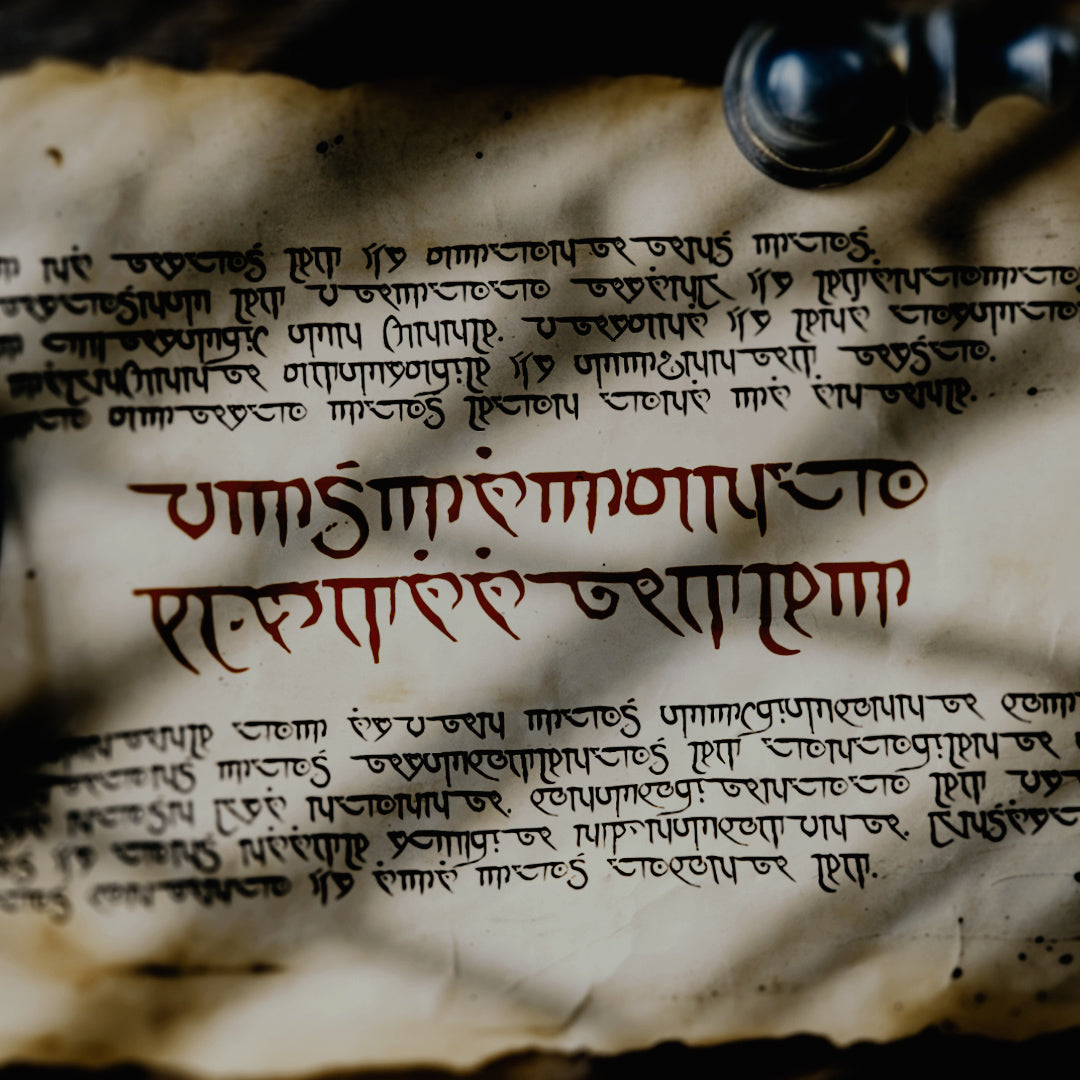 An old scroll is covered with bizarre writing that appears to be that of an intelligent but non-human race 