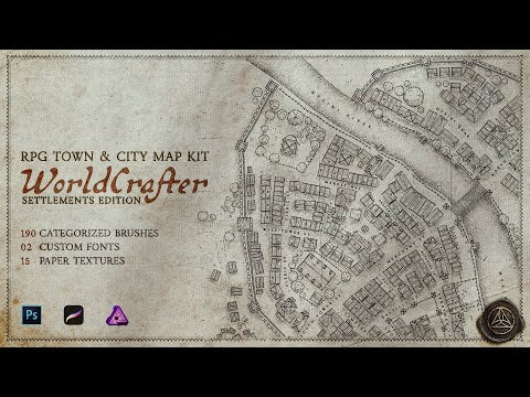 still from the promotional video of the worldcrafter settlements edition map kit, shows an old digitally drawn map of a fantasy town from above