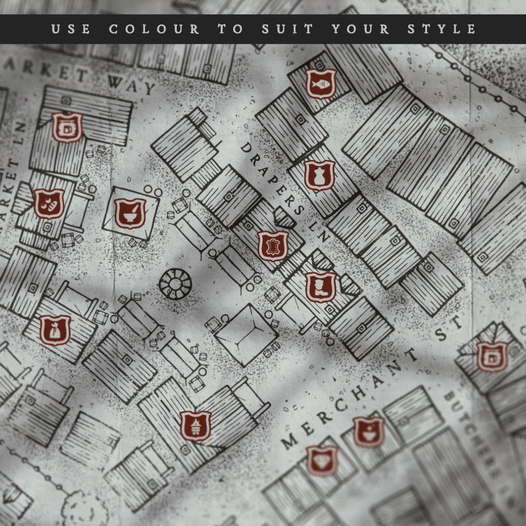 Vintage-style map with red icons and text overlay 'Use Colour to Suit Your Style'.