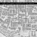 A fantasy city map with icons used to describe the various trades and buildings 