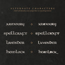 dark image with light text illustrating the alternate character of the tale of kings font