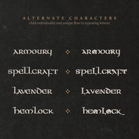 dark image with light text illustrating the alternate character of the tale of kings font