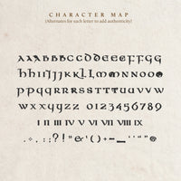 aged paper background with all letters contained in the tale of kings font