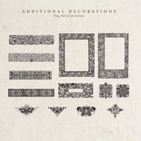 Selection of illustrated ornate old frames and borders