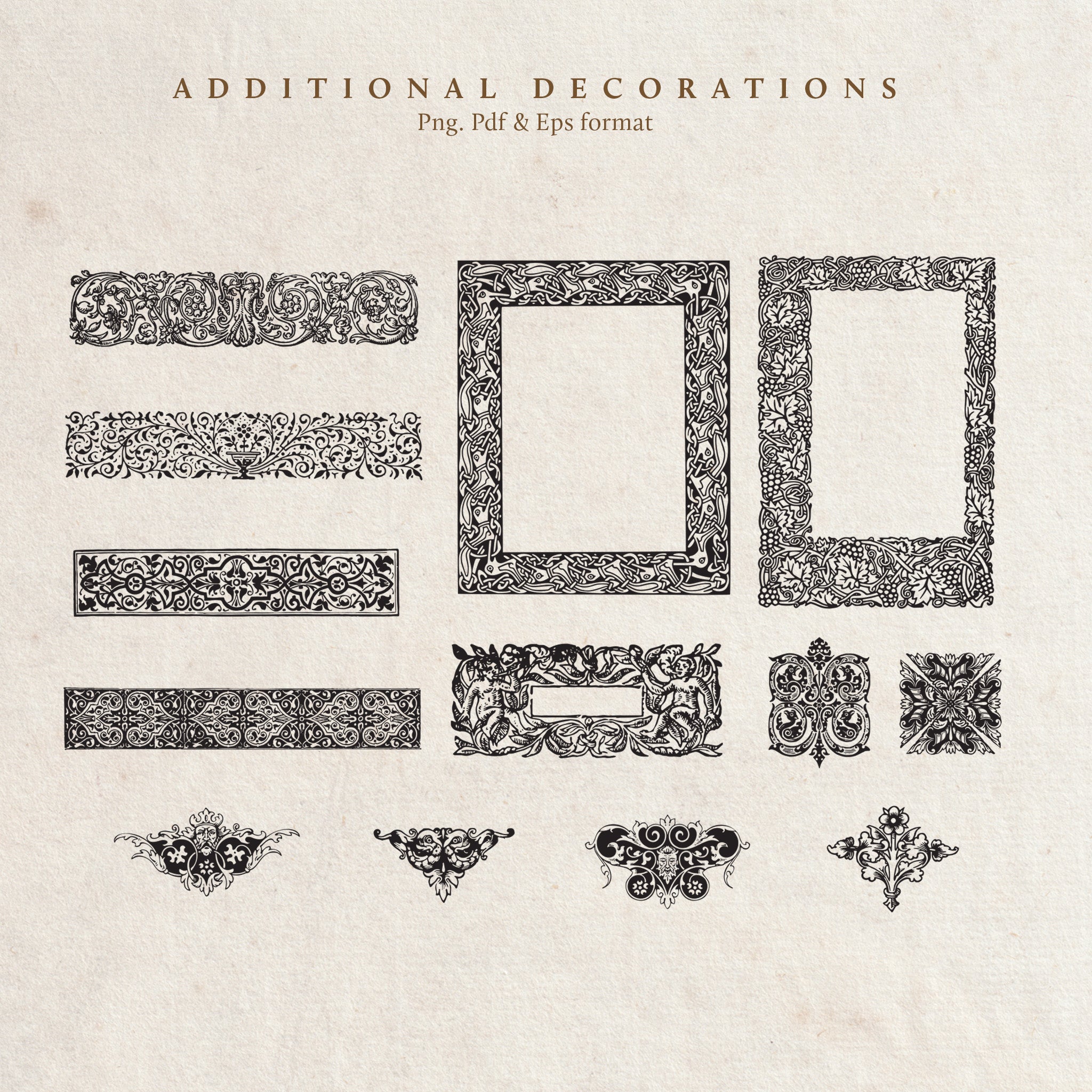 Selection of illustrated ornate old frames and borders