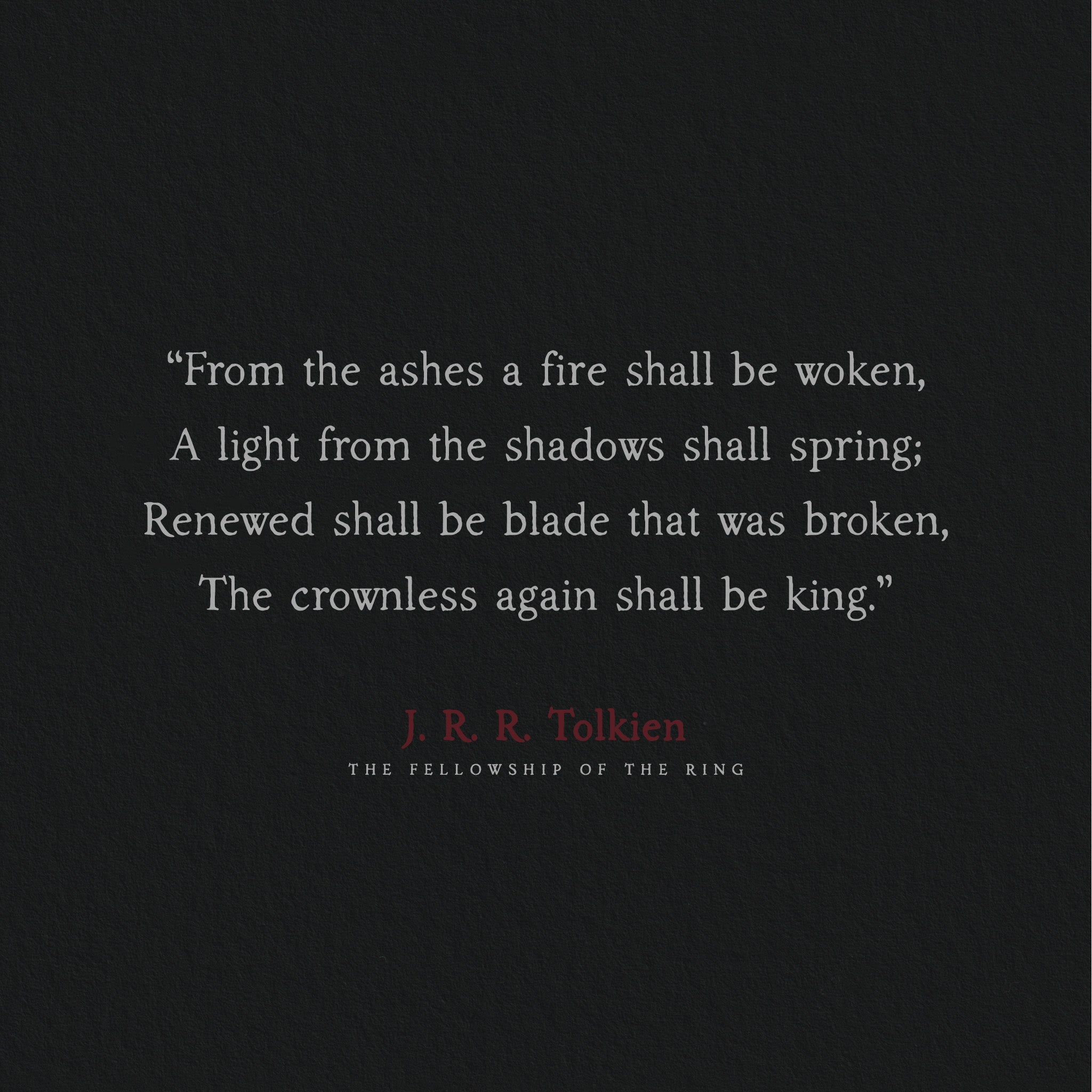 Tolkien quote set in folklore font on a dark background