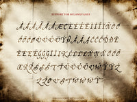 Vintage-style text with support for 80 languages on a textured background